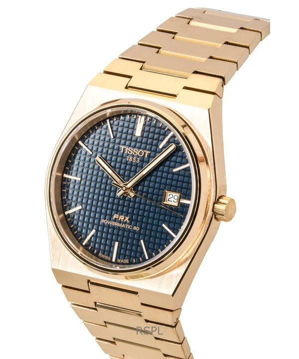 Tissot PRX Powermatic 80 Blue Dial Rose Gold Steel Strap Watch for Men - T137.407.33.041.00