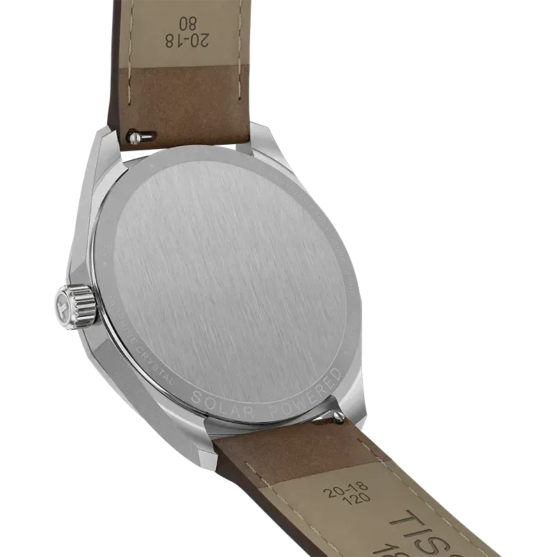 Tissot PRC 100 Solar Quartz Silver Dial Brown Leather Strap Watch for Men - T151.422.16.031.00