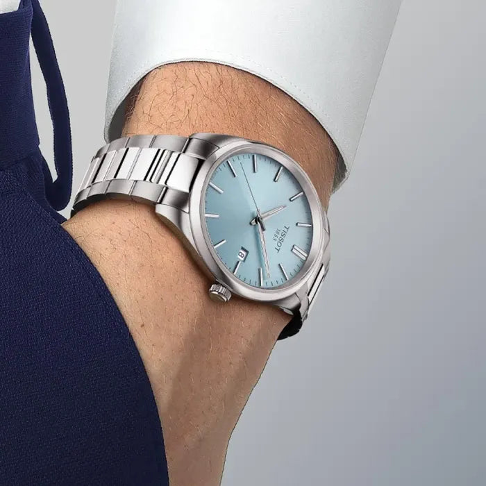 Tissot PR 100 Ice Blue Dial Silver Steel Strap Watch for Men - T150.410.11.351.00