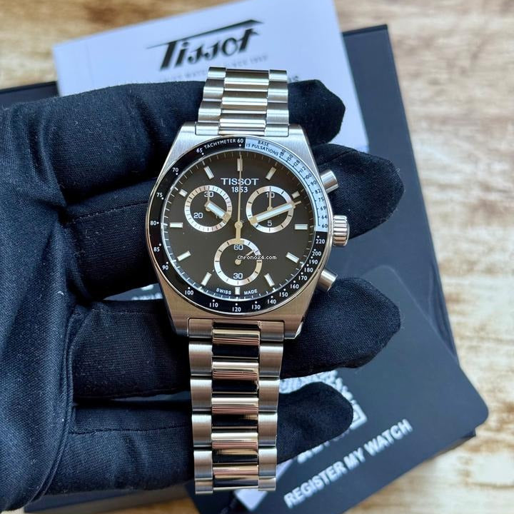 Tissot PR516 Chronograph Black Dial Silver Steel Strap Watch for Men - T149.417.11.051.00