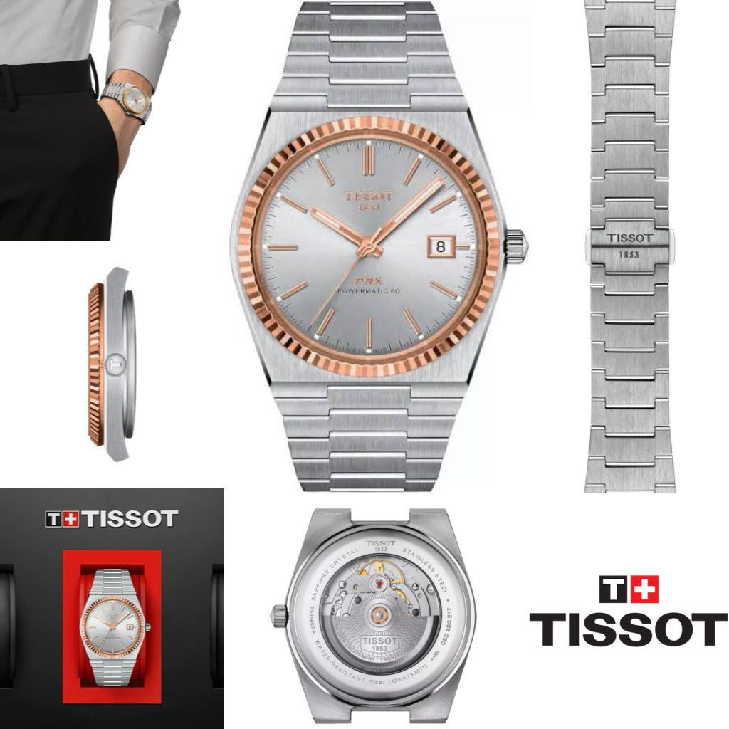 Tissot PRX Powermatic 80 18K Silver Dial Silver Steel Strap Watch for Men - T931.407.41.031.00