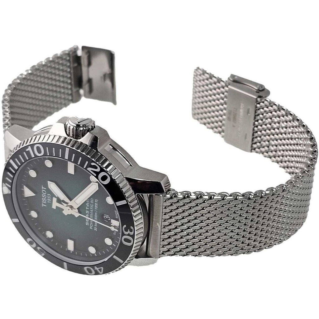 Tissot Seastar 1000 Powermatic 80 Automatic Green Dial Silver Mesh Strap Watch for Men - T120.407.11.091.00