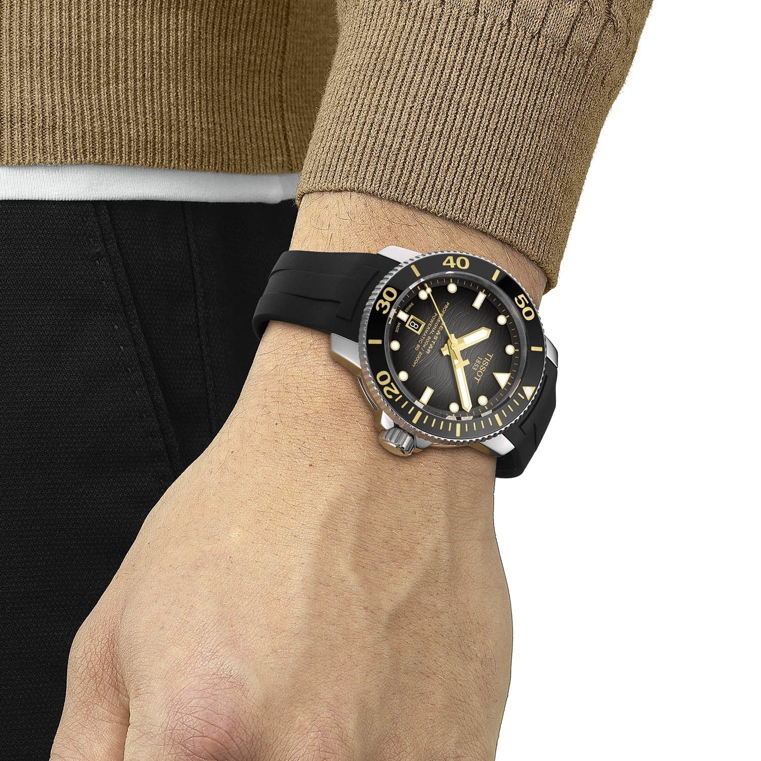 Tissot Seastar 2000 Professional Powermatic 80 Black Dial Black Rubber Strap Watch for Men - T120.607.17.441.01