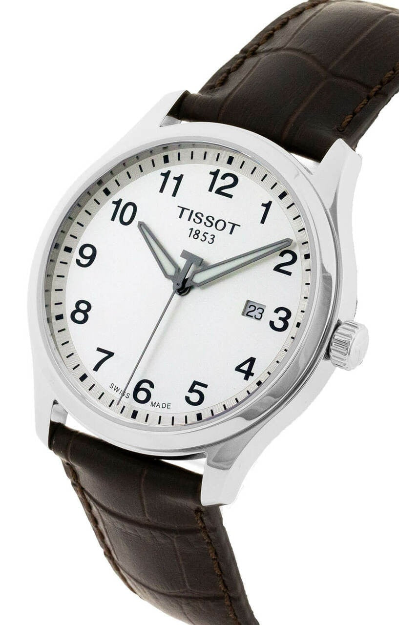 Tissot T-Sport Gent XL Silver Dial Brown Leather Strap Watch for Men - T116.410.16.037.00