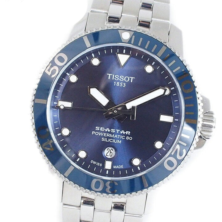 Tissot T Sport Seastar 1000 Powermatic Silicium Blue Dial Silver Steel Strap Watch For Men - T120.407.11.041.01
