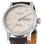 Longines 1832 Annual Calendar Automatic Stainless Steel Beige Dial Brown Leather Strap Date/Month Mens Watch L4.827.4.92.2