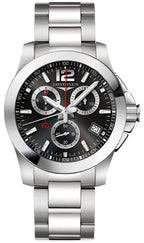 Longines Conquest Chronograph Stainless Steel Black Dial Date Divers Quartz Mens Watch L3.700.4.56.6