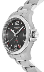 Longines Conquest V.H.P. GMT Stainless Steel Black Dial Perpetual Calendar Date Quartz Mens Watch L3.718.4.56.6