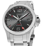 Longines Conquest V.H.P. GMT Stainless Steel Black Dial Perpetual Calendar Date Quartz Mens Watch L3.718.4.56.6