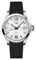 Longines Conquest V.H.P. Stainless Steel Silver Dial Black Rubber Strap Perpetual Calendar Date Quartz Mens Watch L3.716.4.76.9