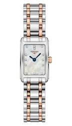 Longines DolceVita Stainless Steel & Rose Gold Mother-Of-Pearl Dial Diamonds Rectangle Quartz Womens Watch L5.258.5.87.7