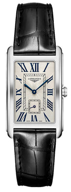 Longines DolceVita Stainless Steel Silver Dial Black Leather Strap Quartz Womens Watch L5.755.4.71.1