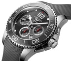 Longines HydroConquest Automatic Chronograph Stainless Steel Grey Rubber Strap Grey Dial Date Divers Mens Watch L3.783.4.76.9