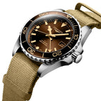Longines HydroConquest GMT Automatic Stainless Steel Brown Dial Beige NATO Nylon Strap Date Divers Mens Watch L3.790.4.66.2