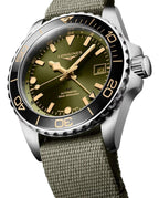 Longines HydroConquest GMT Automatic Stainless Steel Green Dial Green Nylon NATO Strap Date Divers Mens Watch L3.790.4.06.2