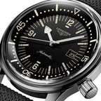 Longines Legend Diver Automatic Stainless Steel Black Dial Black Fabric Strap Date Divers Unisex Watch L3.374.4.50.0