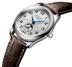 Longines Master Collection Automatic Stainless Steel Silver-Tone Dial Brown Leather Strap Moonphase Date Mens Watch L2.909.4.78.3