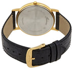 Longines Presence Yellow Gold PVD White Dial Black Leather Strap Date Quartz Mens Watch L4.790.2.11.2