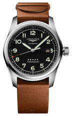 Longines Spirit Prestige Edition Automatic COSC Stainless Steel Black Dial Interchangeable Brown Leather/NATO Strap Date Mens Watch L3.811.4.53.9