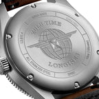 Longines Spirit Zulu Time Automatic GMT Chronometer Stainless Steel Black Dial Brown Leather Strap Date Mens Watch L3.812.4.53.2