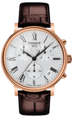Tissot Carson Premium Chronograph Silver Dial Brown Leather Strap Watch For Men - T122.417.36.033.00