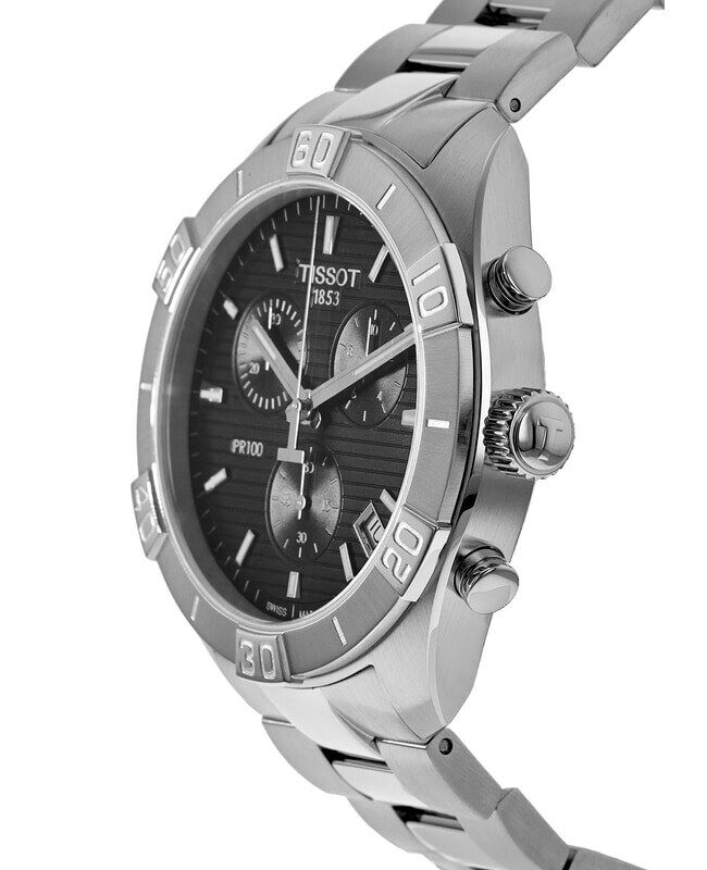 Tissot T Classic PR 100 Sport Chronograph Black Dial Silver Steel Strap Watch for Men - T101.617.11.051.00