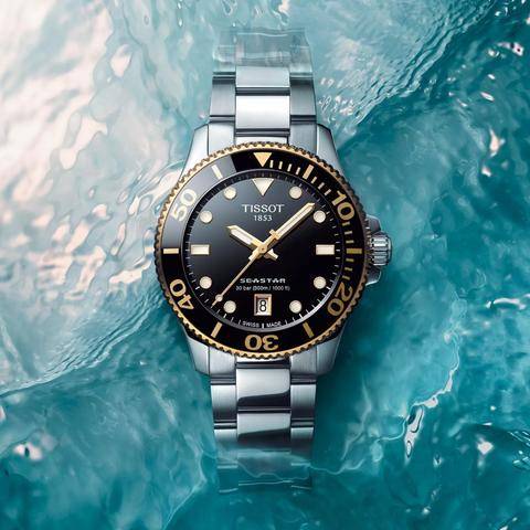Tissot Seastar 1000 Black Dial Two Tone Steel Strap Watch for Women - T120.210.22.051.00