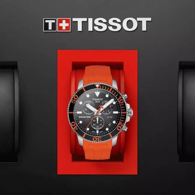 Tissot Seastar 1000 Chronograph Black Dial Orange Rubber Strap Watch For Men - T120.417.17.051.01