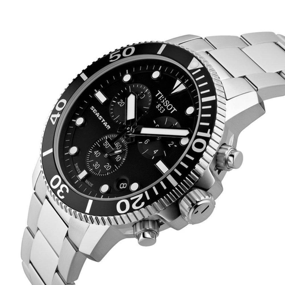 Tissot Seastar 1000 Chronograph Black Dial Silver Steel Strap Watch For Men - T120.417.11.051.00