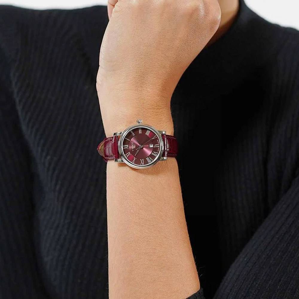 Tissot Carson Premium Lady Maroon Dial Maroon Leather Strap Watch For Women - T122.210.16.373.00