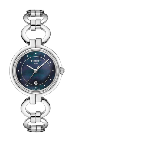 Tissot T Lady Flamingo Mother of Pearl Blue Dial Silver Steel Strap Watch for Women - T094.210.11.126.00