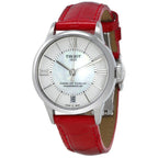 Tissot Chemin Des Tourelles Automatic Mother of Pearl White Dial Red Leather Strap Watch For Women - T099.207.16.118.00