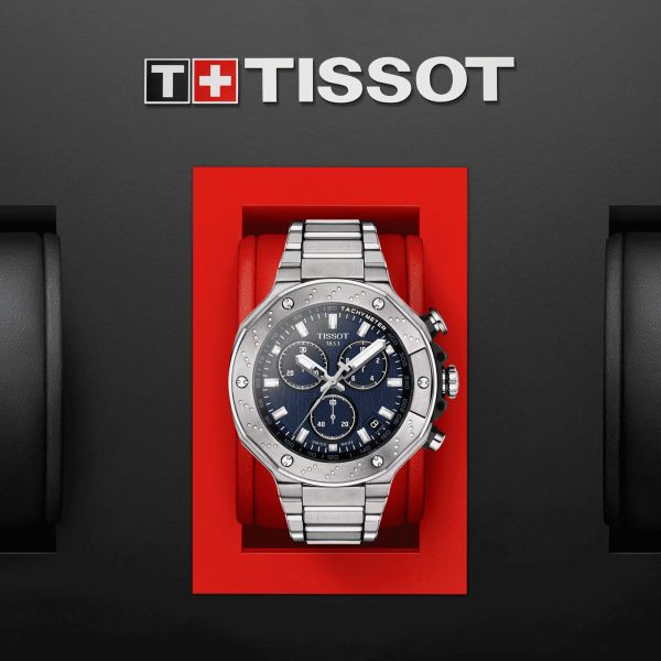 Tissot T Race Chronograph Blue Dial Silver Steel Strap Watch For Men - T141.417.11.041.00