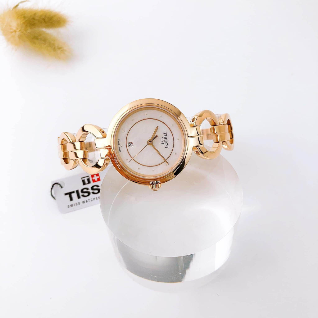 Tissot T Lady Flamingo Mother of Pearl Dial Rose Gold Steel Strap Watch for Women - T094.210.33.116.01