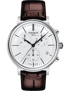 Tissot Carson Premium Chronograph White Dial Brown Leather Strap Watch For Men - T122.417.16.011.00