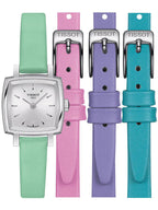 Tissot T Lady Lovely Square Silver Dial Light Green Leather Strap Watch for Women - T058.109.16.031.01