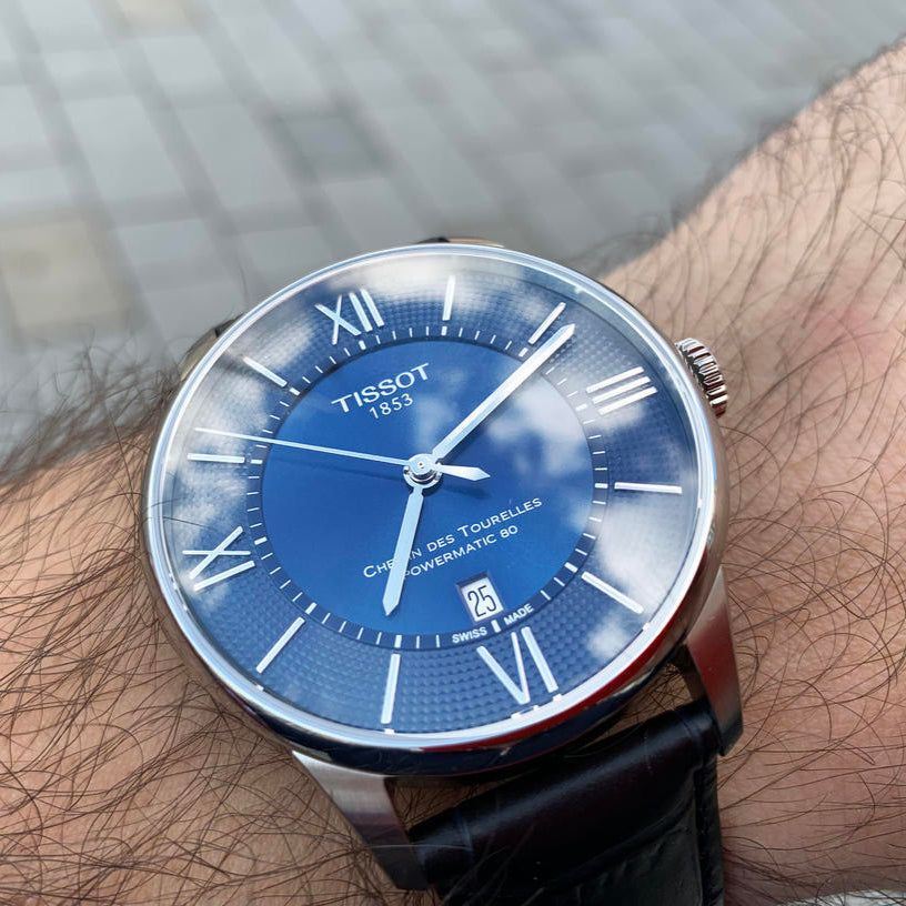 Tissot Chemin Des Tourelles Powermatic 80 Blue Dial Blue Leather Strap Watch for Men - T099.407.16.048.00