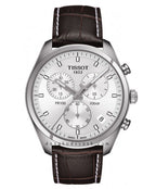 Tissot PR 100 Chronograph Silver Dial Brown Leather Strap Watch for Men - T101.417.16.031.00