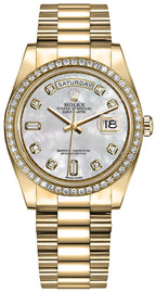Rolex Day-Date Diamond Bezel Mother Of Pearl Dial Women's Watch 128348RBR-0017