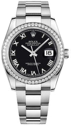 Rolex Datejust 36 Black Roman Numeral Oyster Bracelet Watch 116244-0040