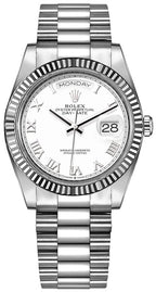 Rolex Day-Date 36 Platinum Fluted Bezel Unisex Watch 128236-0007