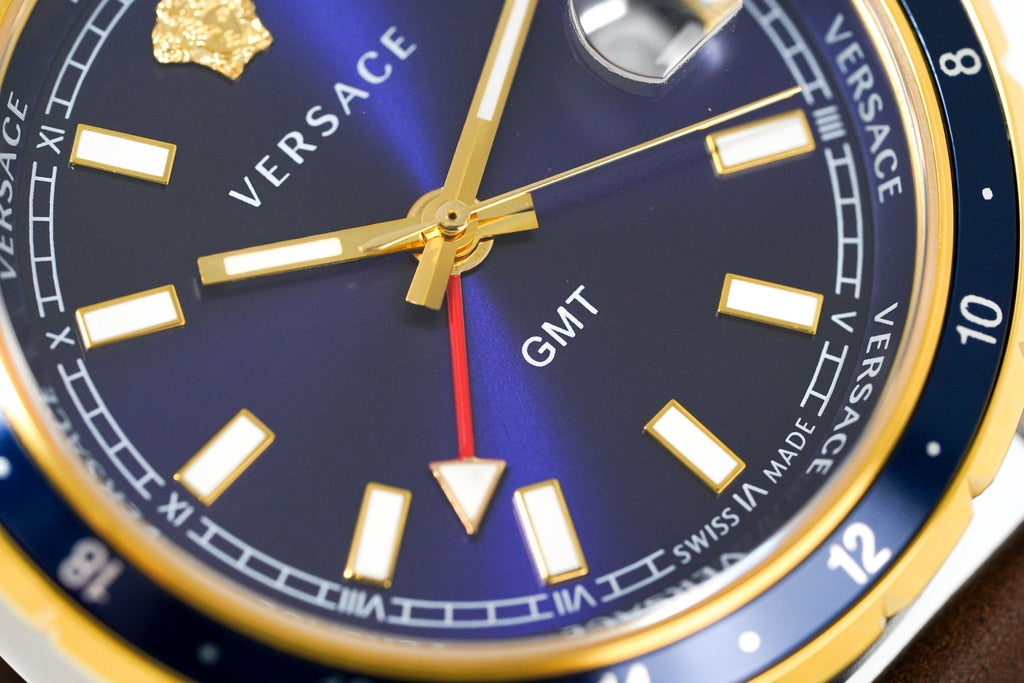 Versace Men's Watch Hellenyium GMT Blue Leather
