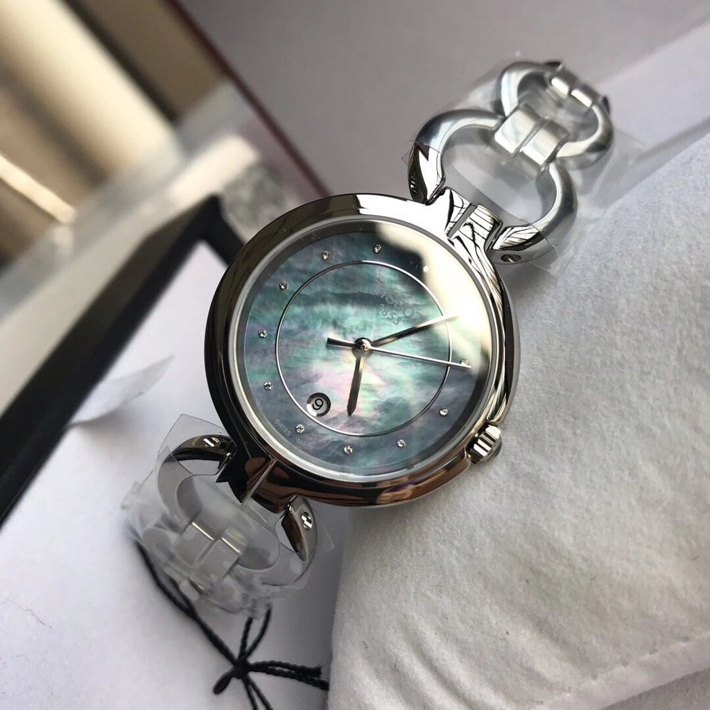 Tissot T Lady Flamingo Mother of Pearl Blue Dial Silver Steel Strap Watch for Women - T094.210.11.126.00