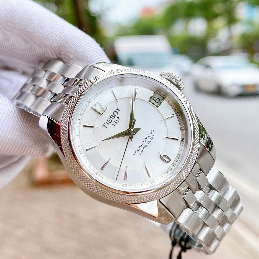 Tissot Ballade Powermatic 80 Automatic Mother of Pearl Dial Silver Steel Strap Watch For Women - T108.208.11.117.00