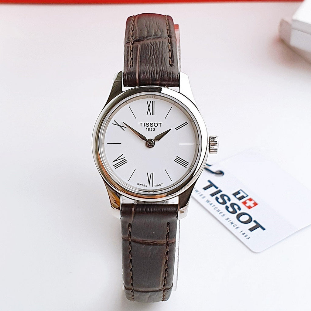 Tissot Tradition 5.5 Lady Silver Dial Brown Leather Strap Watch for Women - T063.009.16.018.00