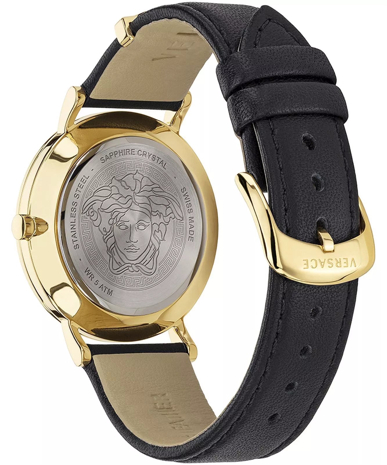 Versace Essential Ladies Black Gold Watch